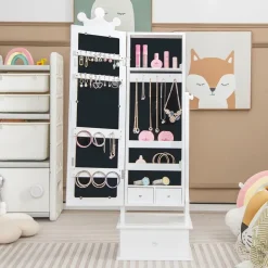 Kinder Schmuckschrank, Spiegelschrank neigbar mit Ganzkörperspiegel, 3 Schubladen