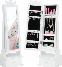 Kinder Schmuckschrank, Spiegelschrank neigbar mit Ganzkörperspiegel, 3 Schubladen