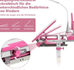 Kinderschreibtisch mit Bücherständer & LED, höhenverstellbarer Kindertisch&Stuhl