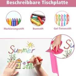 Kinderschreibtisch mit Bücherständer & LED, höhenverstellbarer Kindertisch&Stuhl