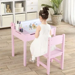 Kinderschreibtisch mit Stuhl, Kindertisch-Set mit klappbarer Tischplatte für Kinder