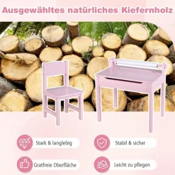 Kinderschreibtisch mit Stuhl, Kindertisch-Set mit klappbarer Tischplatte für Kinder