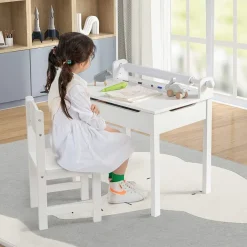 Kinderschreibtisch mit Stuhl, Kindertisch-Set mit klappbarer Tischplatte für Kinder