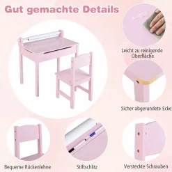 Kinderschreibtisch mit Stuhl, Kindertisch-Set mit klappbarer Tischplatte für Kinder