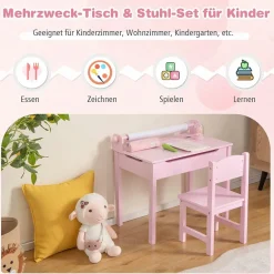 Kinderschreibtisch mit Stuhl, Kindertisch-Set mit klappbarer Tischplatte für Kinder