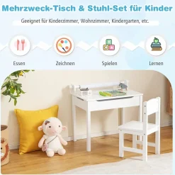Kinderschreibtisch mit Stuhl, Kindertisch-Set mit klappbarer Tischplatte für Kinder
