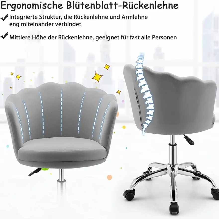 Kinderschreibtischstuhl, höhenverstellbarer Kinderdrehstuhl Sessel Samt, bis 150 kg