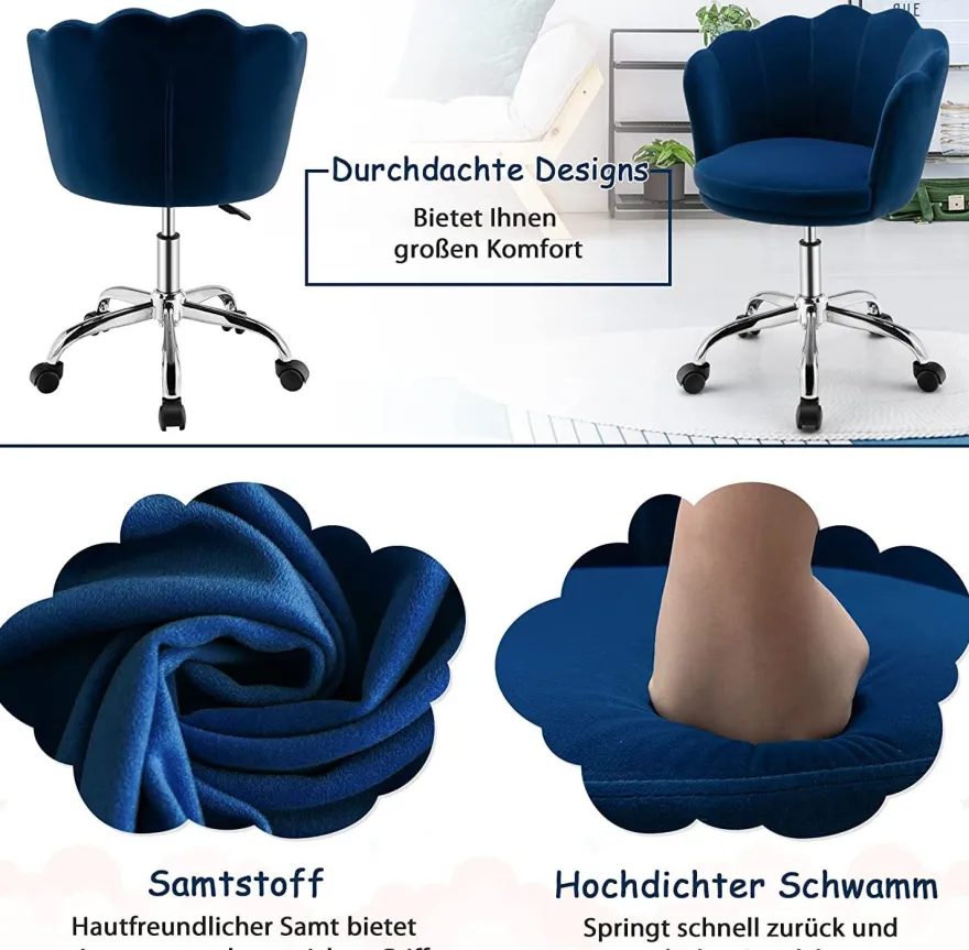 Kinderschreibtischstuhl, höhenverstellbarer Kinderdrehstuhl Sessel Samt, bis 150 kg