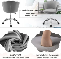 Kinderschreibtischstuhl, höhenverstellbarer Kinderdrehstuhl Sessel Samt, bis 150 kg