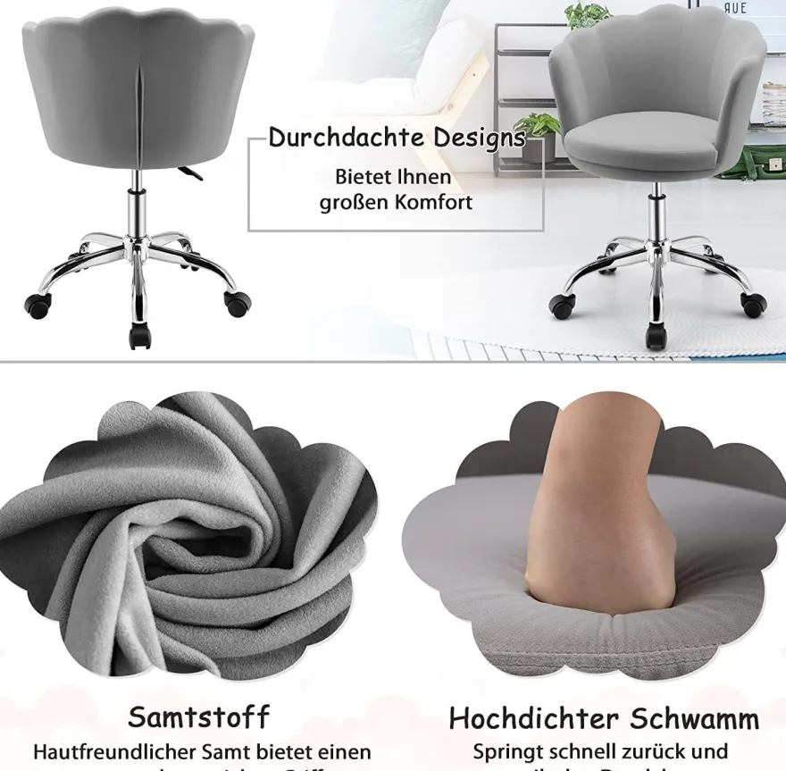 Kinderschreibtischstuhl, höhenverstellbarer Kinderdrehstuhl Sessel Samt, bis 150 kg