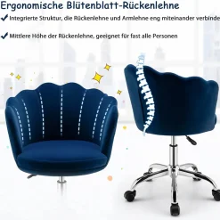 Kinderschreibtischstuhl, höhenverstellbarer Kinderdrehstuhl Sessel Samt, bis 150 kg