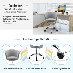 Kinderschreibtischstuhl, höhenverstellbarer Kinderdrehstuhl Sessel Samt, bis 150 kg