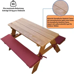 Kinder-Sitzgruppe Picknicktisch mit Polster Spieltisch Gartentisch Holz