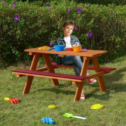 Kinder-Sitzgruppe Picknicktisch mit Polster Spieltisch Gartentisch Holz