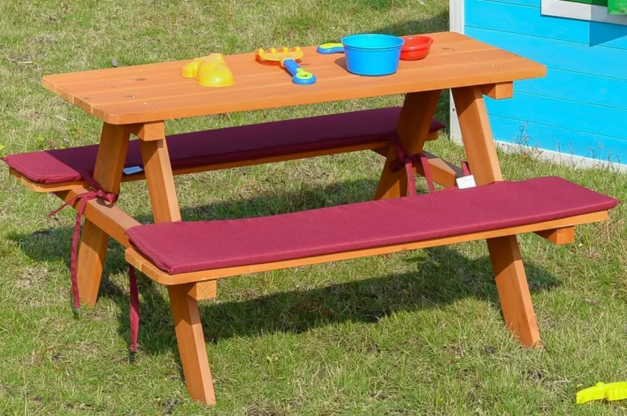 Kinder-Sitzgruppe Picknicktisch mit Polster Spieltisch Gartentisch Holz