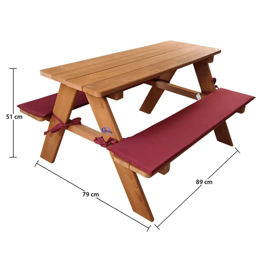 Kinder-Sitzgruppe Picknicktisch mit Polster Spieltisch Gartentisch Holz