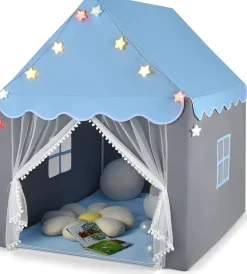Kinderspielhaus mit Sternenlichter, Prinzessin Prinzess Kinderzelt mit Fenster & Matt
