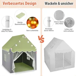 Kinderspielhaus mit Sternenlichter, Prinzessin Prinzess Kinderzelt mit Fenster & Matt