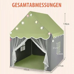 Kinderspielhaus mit Sternenlichter, Prinzessin Prinzess Kinderzelt mit Fenster & Matt