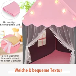 Kinderspielhaus mit Sternenlichter, Prinzessin Prinzess Kinderzelt mit Fenster & Matt