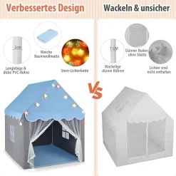 Kinderspielhaus mit Sternenlichter, Prinzessin Prinzess Kinderzelt mit Fenster & Matt