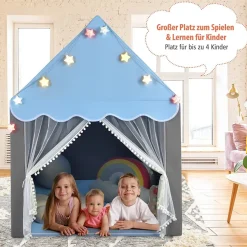 Kinderspielhaus mit Sternenlichter, Prinzessin Prinzess Kinderzelt mit Fenster & Matt