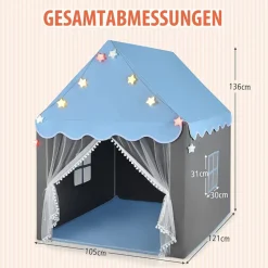 Kinderspielhaus mit Sternenlichter, Prinzessin Prinzess Kinderzelt mit Fenster & Matt