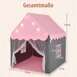 Kinderspielhaus mit Sternenlichter, Prinzessin Prinzess Kinderzelt mit Fenster & Matt