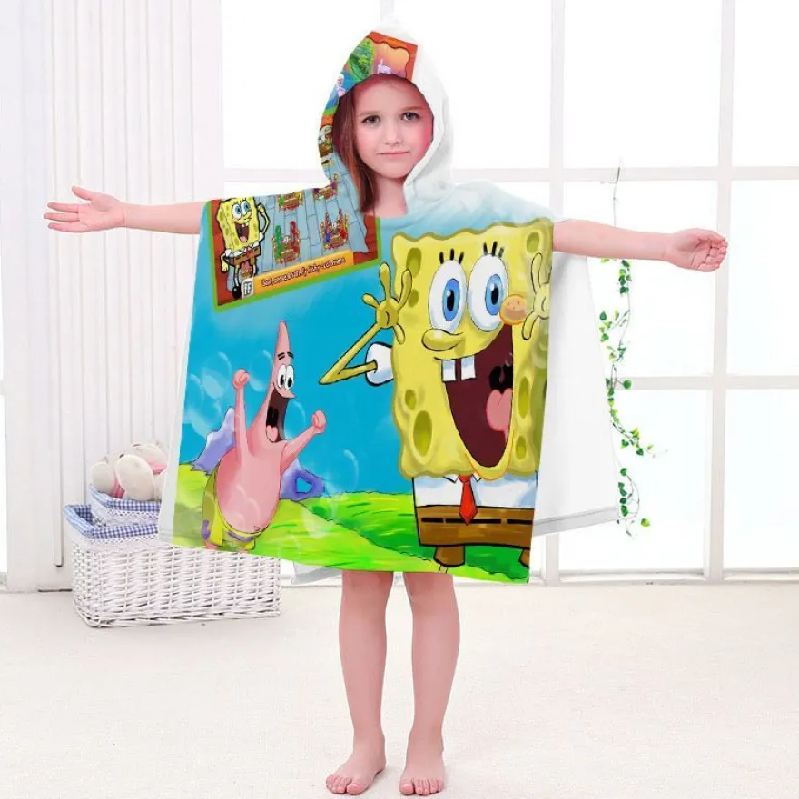 Kinder SpongeBob Patrick Star Badetuch Cartoon Strand Poncho Pooltücher Bademantel