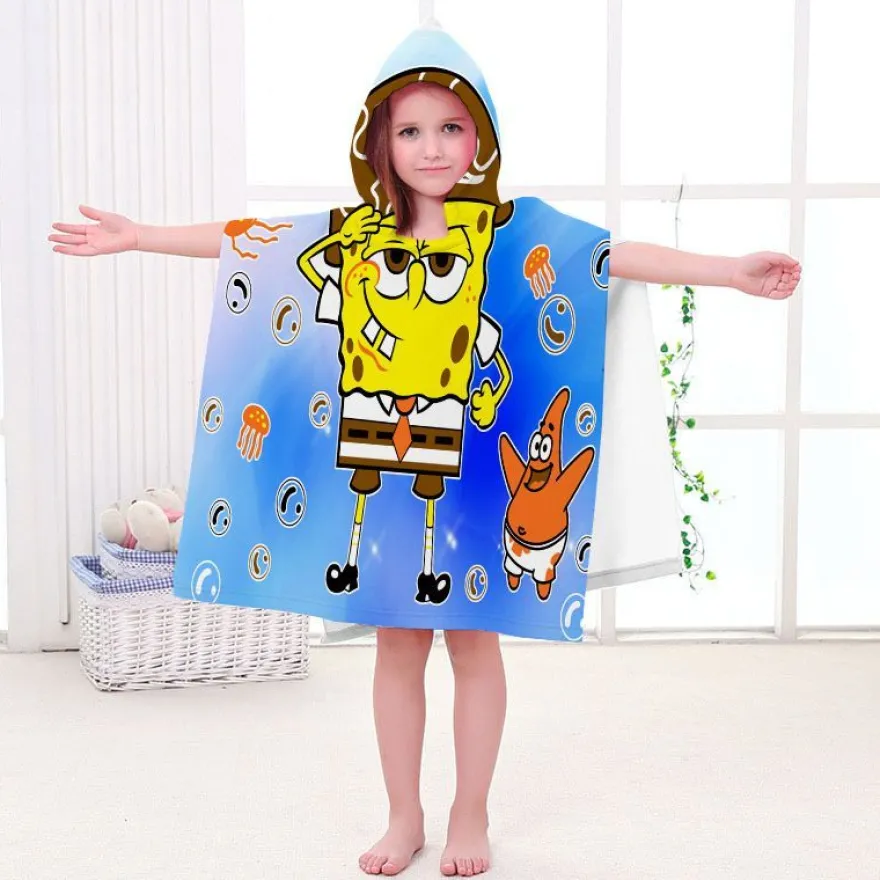 Kinder SpongeBob Patrick Star Badetuch Cartoon Strand Poncho Pooltücher Bademantel