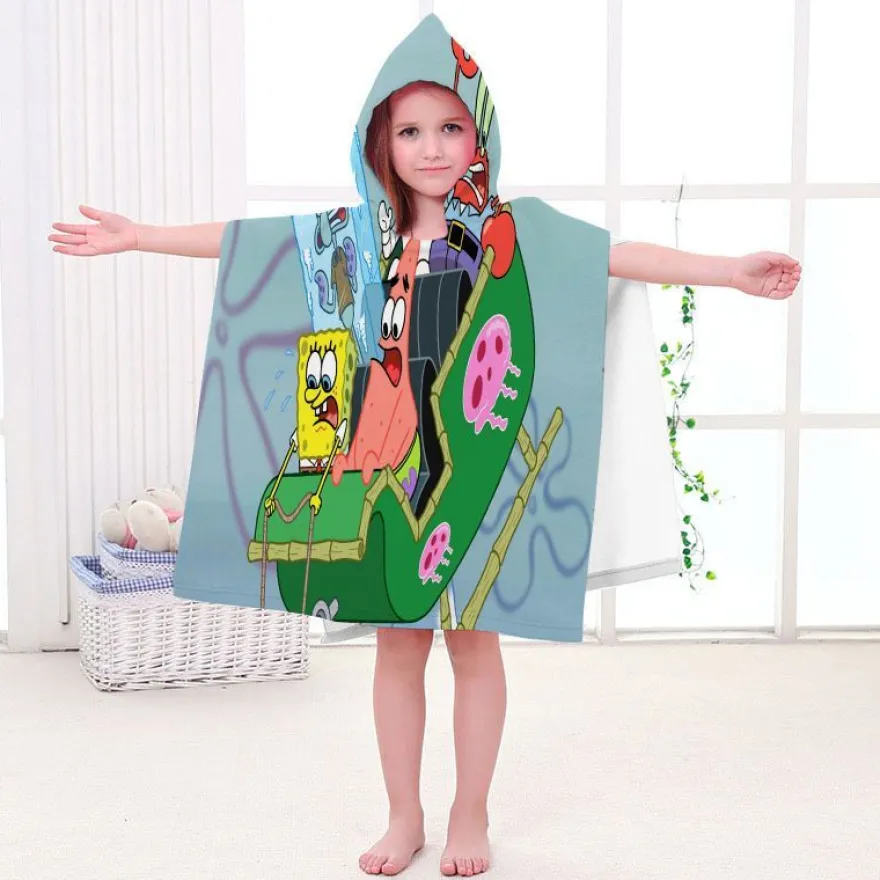 Kinder SpongeBob Patrick Star Badetuch Cartoon Strand Poncho Pooltücher Bademantel