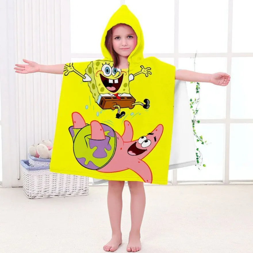 Kinder SpongeBob Patrick Star Badetuch Cartoon Strand Poncho Pooltücher Bademantel