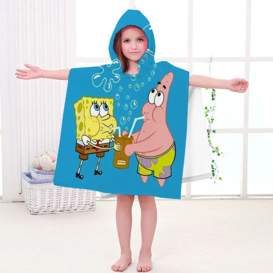 Kinder SpongeBob Patrick Star Badetuch Cartoon Strand Poncho Pooltücher Bademantel