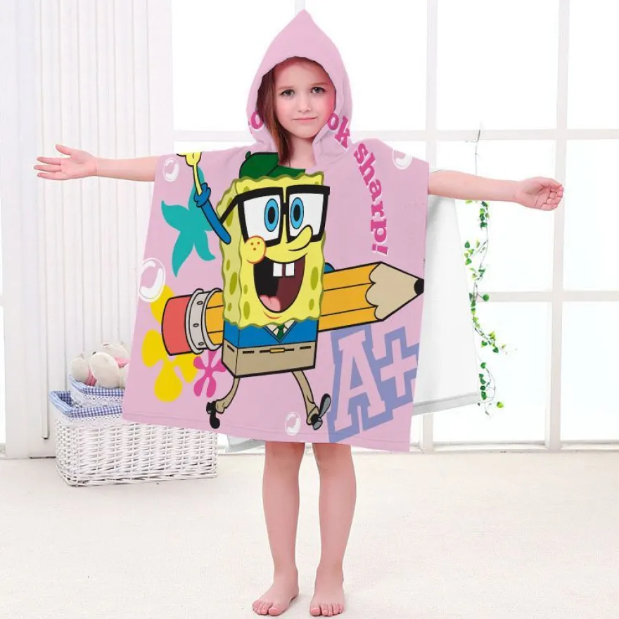 Kinder SpongeBob Patrick Star Badetuch Cartoon Strand Poncho Pooltücher Bademantel