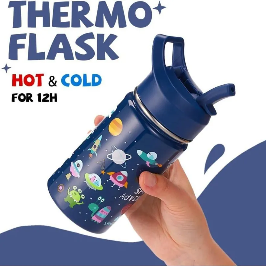 Kinder Trinkflasche Edelstahl 350ml Auslaufsicher mit Strohhalm - BPA-frei