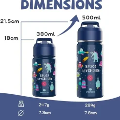 Kinder Trinkflasche Edelstahl 350ml Auslaufsicher mit Strohhalm - BPA-frei