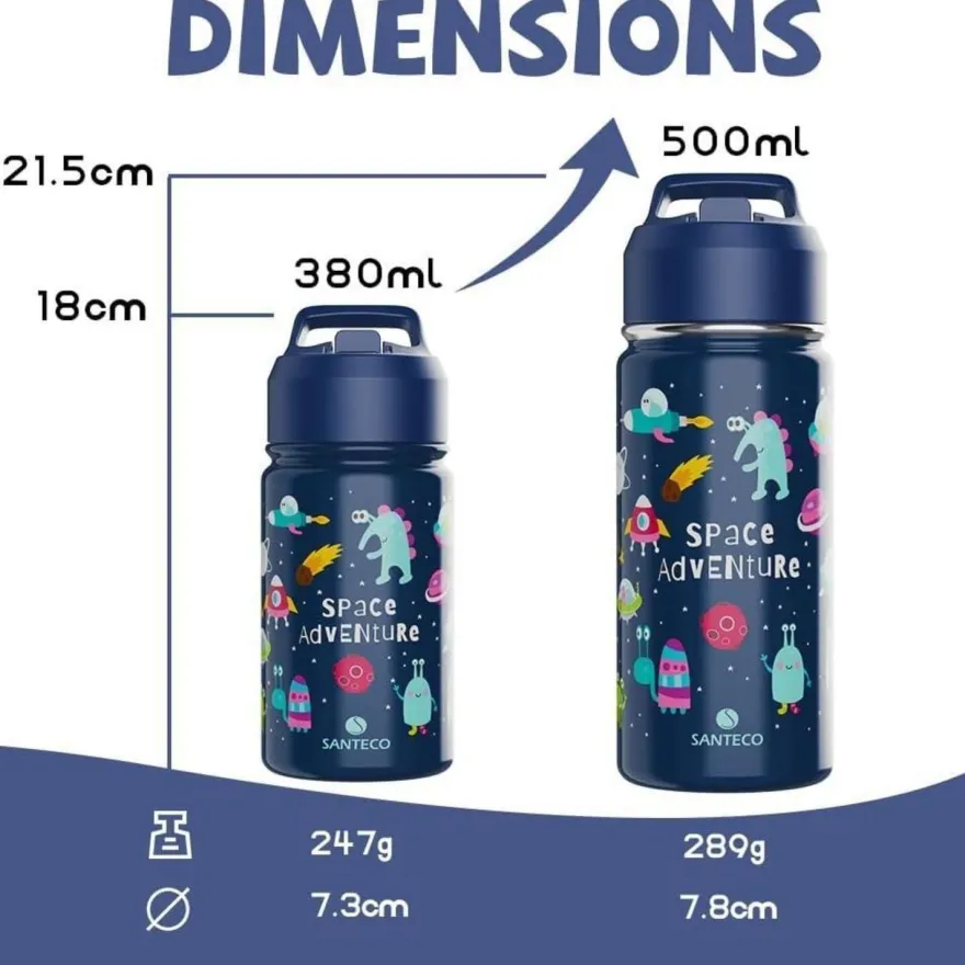 Kinder Trinkflasche Edelstahl 350ml Auslaufsicher mit Strohhalm - BPA-frei