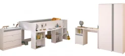 Kinderzimmer Jugendzimmer komplett Set 4-tlg Hoch Bett Kleiderschrank Pirouette