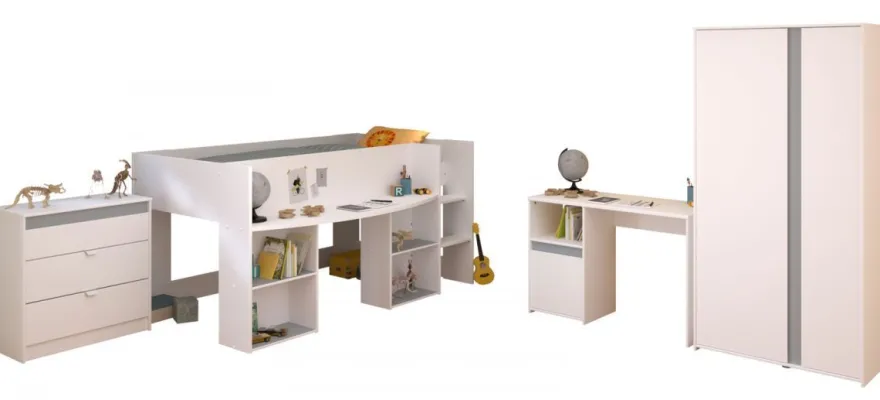 Kinderzimmer Jugendzimmer komplett Set 4-tlg Hoch Bett Kleiderschrank Pirouette