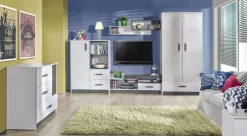 Kinderzimmer - Schiebetürenschrank / Kleiderschrank Frank 14, Farbe: Weiß / Grau