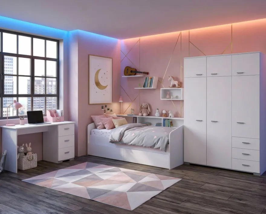 Kinderzimmer Set Parisot Sleep 4-tlg. Holzdekor Weiß/Eiche