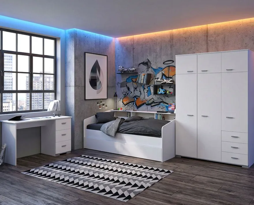 Kinderzimmer Set Parisot Sleep 4-tlg. Holzdekor Weiß/Eiche