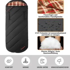 Kingcamp XXL Flanellschlafsack 3-4 Jahreszeiten, warm Schlafsack mit