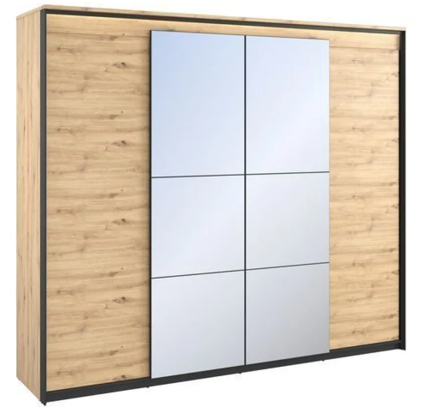 Kleiderschrank 250 cm QUANT QS-05 Schrank 4 Drehtüren 2 Kleiderstangen Led Licht