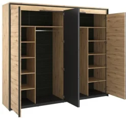 Kleiderschrank 250 cm QUANT QS-05 Schrank 4 Drehtüren 2 Kleiderstangen Led Licht