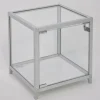 kleine quadratische Tisch Präsentationsvitrine beleuchtet & Schloss 32 cm silber