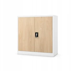 Kleiner Aktenschran Büroschrank mit Flügeltüren 93 x 90 x 40 cm weiß-holzoptik