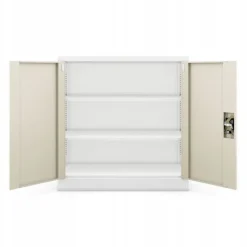 Kleiner Aktenschran Büroschrank mit Flügeltüren 93 x 90 x 40 cm weiß-holzoptik