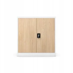 Kleiner Aktenschran Büroschrank mit Flügeltüren 93 x 90 x 40 cm weiß-holzoptik