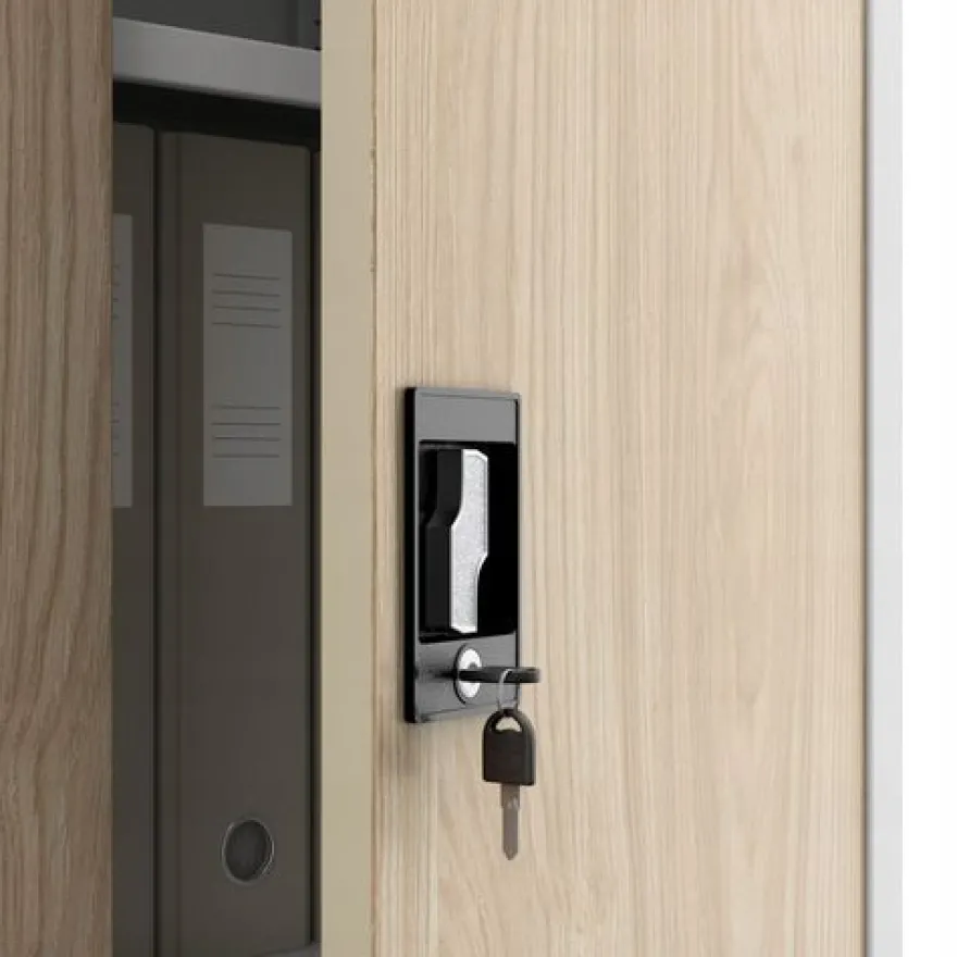 Kleiner Aktenschran Büroschrank mit Flügeltüren 93 x 90 x 40 cm weiß-holzoptik